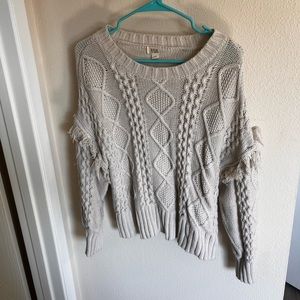 Boho Cable Knit Sweater with Fringe